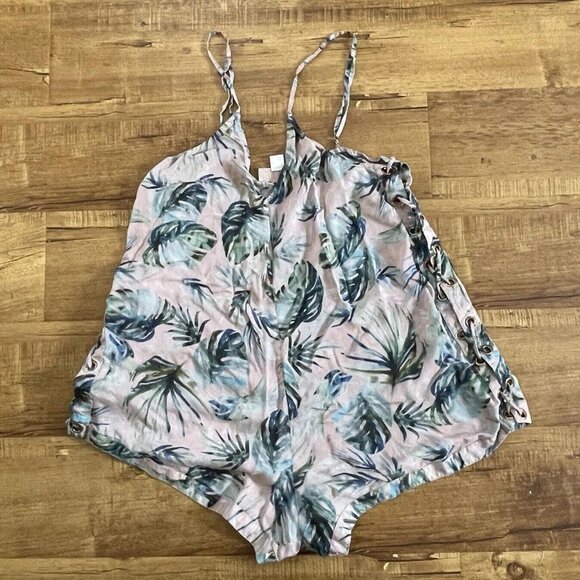 Womens tori pravar romper‎ open side size small s pink leafs - Picture 1 of 5